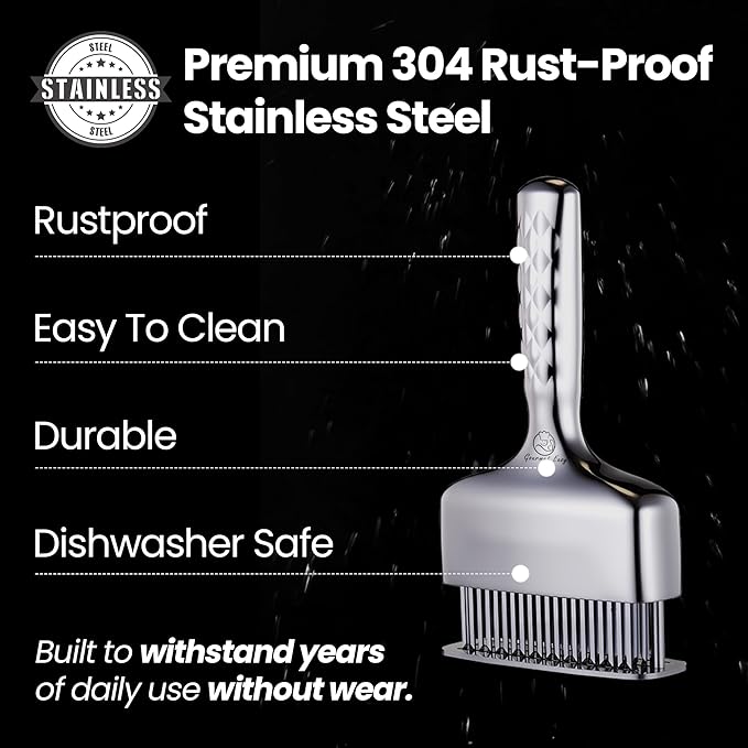Meat Tenderizer Tool, Stainless Steel Blade Tenderizer for Meat – Extra Long Handle, Rustproof One-Piece Meat Tenderizer Mallet & Hammer, Steak Cooking Accessories, No Assembly Needed, 5-Year Warranty