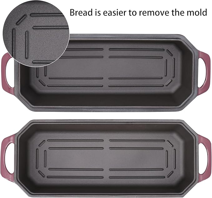 Flavehc Bread Pan Cast Iron Loaf Pan with Lid Bread Loaf Pan 13x5 Inch Enameled Cast Iron Sourdough Bread Pan,Magenta