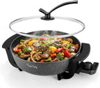 Food Party Electric Skillet with Lid Frying Pan 12 inch 6L Hot Pot Electric Pan for Cooking 110V 1100W Non-Stick PFOA FREE Hotpot