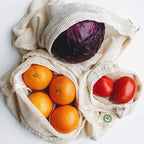 Reusable Cotton Mesh Produce Bags - 100% Organic Cotton, Durable, Double Stitched, Washable with Tare Weight & Drawstring - Mesh Bags for Grocery Shopping, Vegetables & Fruits | Set of 6 (2L, 2M, 2S)