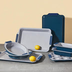 BRONYPRO Nonstick Ceramic Bakeware Set (9 Pieces),Heavy Duty Aluminized Steel Bakeware-Baking Pans Set with Silicone Handles,Includes Sheet Pans,Loaf Pan,Muffin pan,Cake pans,PTFE & PFOA Free - Blue