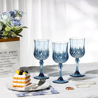 XUWAIDSGN 24 Pcs 7oz Plastic Vintage Wine Glasses Drinking Glasses Unbreakable Wedding Glassware Crystal Water Goblets Reusable Drinkware Vintage Champagne Flutes (24, Blue)