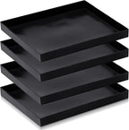 Teenyyou 4 Pcs 8.5 x 11.5 x 1 Inch Non-stick PTFE Oven Trays Reusable Solid Black Baking Basket Easy Clean Heat Resistant Quick Oven Accessories for Cooking Heating Chips Chicken in Restaurant Kitchen