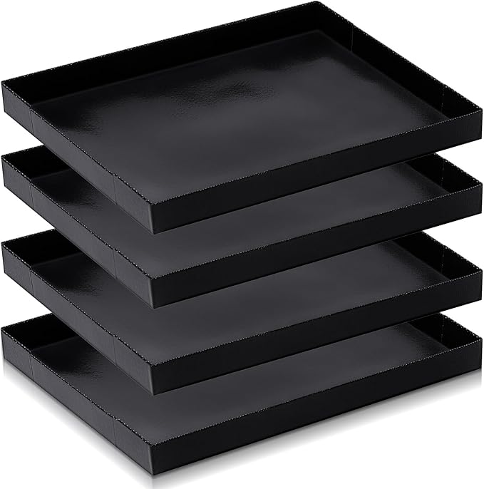 Teenyyou 4 Pcs 8.5 x 11.5 x 1 Inch Non-stick PTFE Oven Trays Reusable Solid Black Baking Basket Easy Clean Heat Resistant Quick Oven Accessories for Cooking Heating Chips Chicken in Restaurant Kitchen