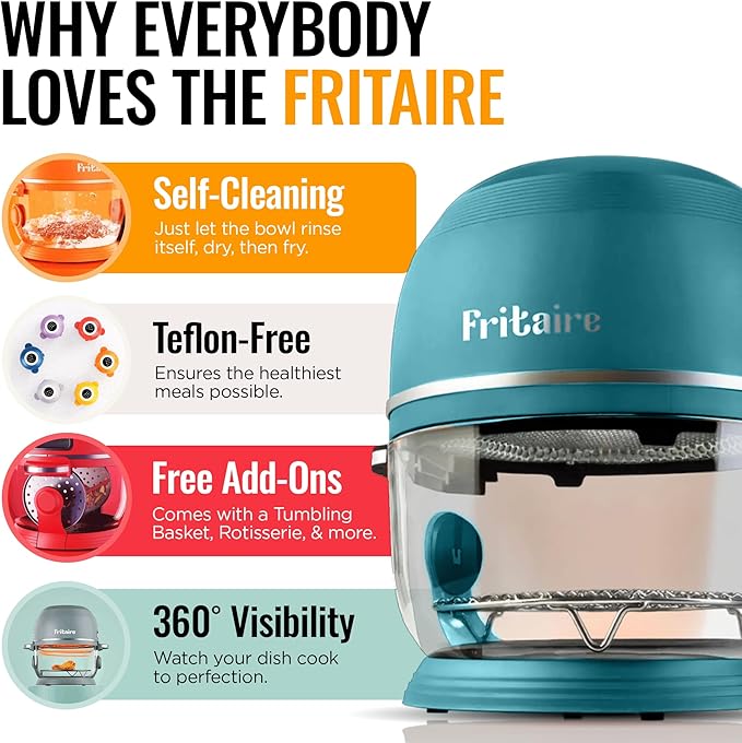 Non Toxic Air Fryer™ Pro | 9-in-1 Glass Air Fryer | Self-Cleaning | 5 Quart | Rotisserie and Tumbler | 400F Vortex For Even Cooking, BPA-Free Teflon Free, Recrisp, Roast, Bake, Sage