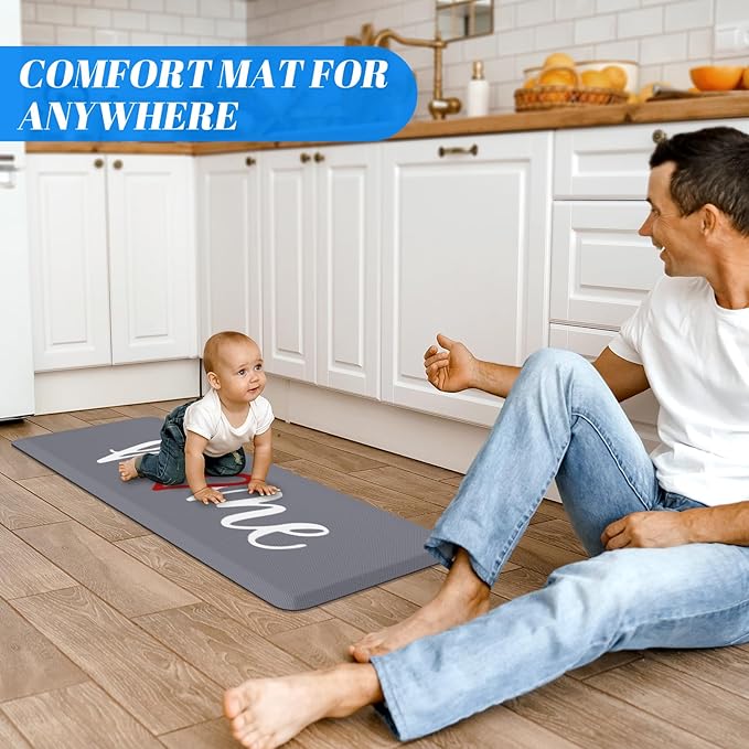 HappyTrends Kitchen Mat Cushioned Anti-Fatigue Rug Non-Slip Kitchen Rugs Stain Resistant Ergonomic Comfort Mat for Floor, Office, Sink, Laundry (17.3"x 47", Grey)