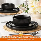 EWFEN Plates and Bowls Sets, 12 Pieces Ceramic Dinnerware Set for 4, Stoneware Dishware Dishes Set, Scratch Resistant Dishes Set, Dishwasher & Microwave Safe, Black