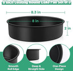 TeamFar 8 Inch Round Cake Pans, Round Baking Layer Cake Pan Set of 3, with Non-Stick Coating Stainless Steel Core for Birthday, Party, Wedding, Healthy & Heatproof, Release Easily & Easy Clean