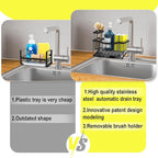Maifan Sink Caddy Sponge Holder for Kitchen with Brush Holder and Stainless Steel Self Drain Tray, Rustproof Kitchen Sink Organizer for Sponge, Soap Dispenser Storage Accessories