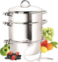 Cook N Home Basics Canning Juice Steamer Extractor With water/cooking pan, juice pan, strainer/loading pan, lid, and hose with clamp , 11-Quart, Mirror Satin, Stainless Steel