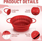 3 Pack Collapsible Colander with Strainer Bowl Set, 11 & 13 In BPA-Free Silicone Colanders for Kitchen, Heat-Resistant Space-Saving Strainer Dishwasher Safe Baskets for Vegetable Fruits(Red)