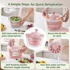 Good Grips Large 5.2 Qt Glass Salad Spinner Vegetable Dryer with Drain Dishwasher Safe with Transparent Lid Crank Handle Quick Spin Greens Washer for Lettuce Herbs Fruits Pink