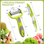 3 in 1 Vegetable Peelers for Kitchen – I & Y Peelers for Potatoes, Carrots, Apples, Cucumbers – Julienne, Slicer & Straight Blades – Sharp Stainless Steel, Non-Slip Handle