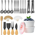 Charcuterie Boards Accessories Bowls with Lids, Cheese Butter Spreader Knife Set Mini Serving Tongs, Forks, Spoons,Dipping Bowls, Toothpick Flags, Honey Dippers For Party Platter Making (Black)