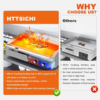 29’’ * 16’’ Commercial Electric Countertop Griddle -110V Flat Top Griddles w/ 122-572°F Adjustable Temperature and Non-Stick, 3000W Stainless Steel Electric Griddle w/ 10mm Thick Cast Iron