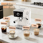 20 Bar Semi-Automatic Espresso Machine, 1350W Fast Heating, 1.5L Removable Water Tank, Milk Frother Steam Wand, Cup Warmer, White, for Home/Office, Coffee Beginners & Baristas