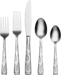 Oneida Silverware Set For 8, Tuscany 45-Piece Everyday Flatware Set with Serving Utensils, Service For 8, 18/0 Stainless Steel, Dishwasher Safe, Knives Spoons And Forks Sets, Dining (Silver, 45 Piece)
