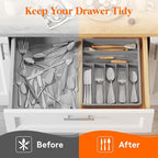 Lifewit Silverware Drawer Organizer Tray, Plastic Cutlery Storage for Kitchen, Flatware and Utensil Holder Divider for Spoons Forks Knives Tableware, 12.3 x 16", 7 Slots, Gray