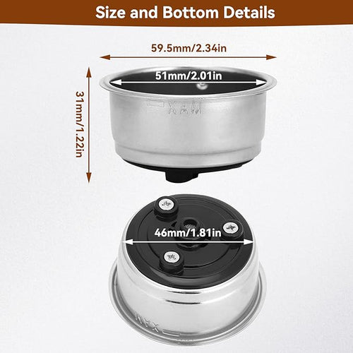 1PCS 51mm 2 Cups Portafilter Filter Basket, Stainless Steel Pressurized Mesh Coffee Filters Bottomless Portafilter Coffee Machines Accessories for Semi-Automatic Coffee Machine Series(Double Cup)