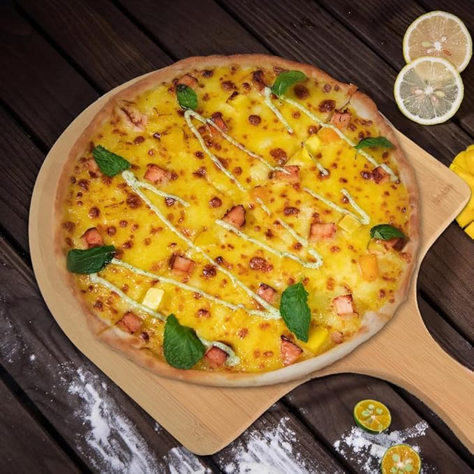 homEdge Pizza Stone Set, Heavy Duty Round Cordierite Baking Stone for Bread, Pizza, Thermal Shock Resistant Cooking Stone with Bamboo Pizza Peel Paddle for Oven and Grill-13 Inches (Diameter)