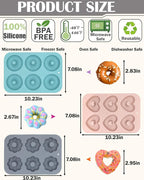 3 Pack Silicone Donut Pan for Baking, Non-Stick Doughnut Pan, 6 Cavity Heritage Bundtlette Cake Silicone Mold for Baking (Blue+Gray+Pink)