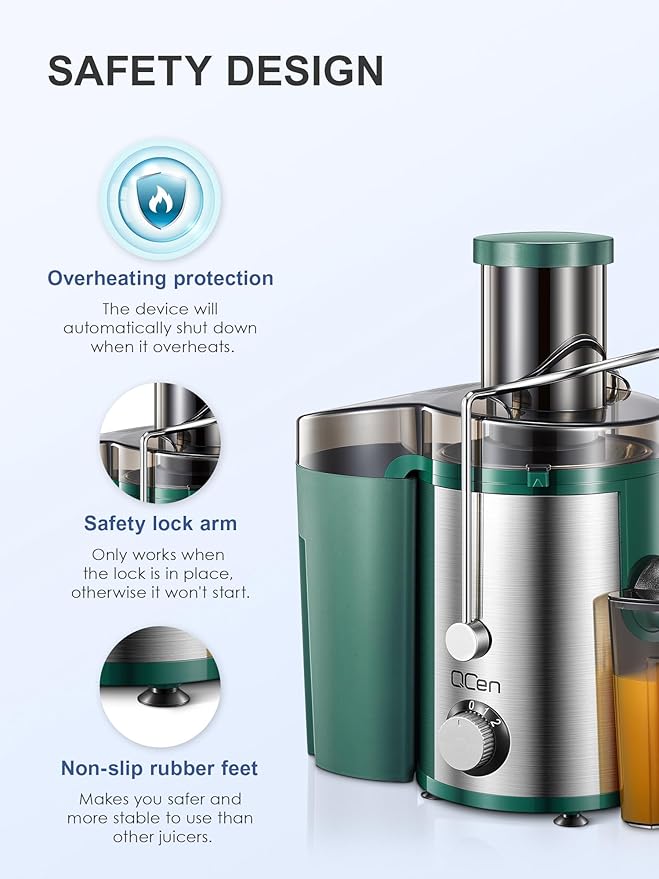 Juicer Machine, 800W Centrifugal Juicer Extractor with Wide Mouth 3” Feed Chute for Fruit Vegetable, Easy to Clean, Stainless Steel, BPA-free (Green)