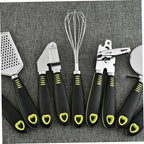 PRETYZOOM 7pcs Stainless Steel Kitchen Gadgets Set Utensils Griddle Spatula Tongs Cheese Grater Pizza Wheel Can Opener for Cooking