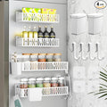 Sevenblue 4 Pack Large Magnetic Spice Rack for Refrigerator, Spice Rack Organizer, Moveable Magnetic Shelf Fridge Organizer with 4 Hooks for Kitchen and Oven Organization, White