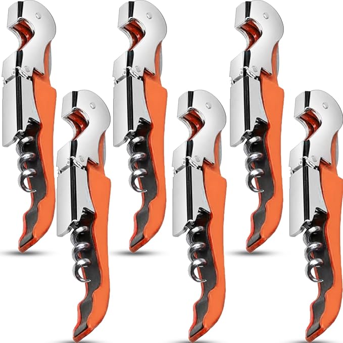 6 Pieces wine key wine opener Professional Waiter Corkscrews Stainless bottle opener Fold Serrated Foil Cutter Key for Family, Company Party,Bars,Restaurants(orange)