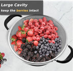 5 Qt Colander 18/8 Stainless Steel Colander Silicone Handle Easy Grip Micro-Perforated Strainer Heavy Duty and Self-draining Solid Ring Base BPA Free Dishwasher Safe - Black