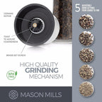 Prefilled Stainless Steel Salt and Pepper Grinder Two Piece Set - Includes Himalayan Salt and Quality Black Pepper - Glass and Stainless Steel Mill - Large Capacity Shakers - Top Loading By Mason Mil