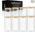 LIBWYS 8-Pack Square Glass Storage Jars with Bamboo Lids (0.6Qt/1.06Qt) - Stackable Food Containers for Pantry Organization, Coffee, Flour, Snacks, Tea | Kitchen Canisters Set
