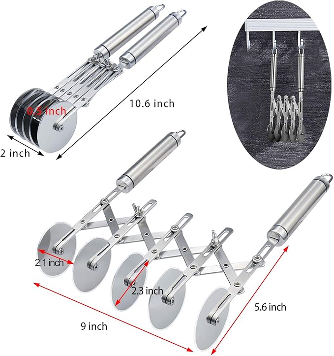 Juome 5 Wheel Pastry Cutter Stainless Pizza Slicer Multi-Round Dough Cutter Roller Cookie Pastry Knife Divider with Handle