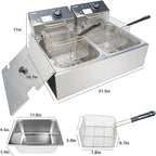 Electric Deep Fryer 17.2L/18.2QT Stainless Steel Dual Tank Commercial Fryer with Basket, 3400W 110V Countertop Deep Fryer for Home Kitchen and Restaurant Use with Oil Thermometer & Temperature Control
