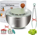KITHELP Stainless Steel Salad Spinner Large, Vegetables Fruits Wash Bowl with Strainer, Lettuce Spinner Dryer for Efficient Salad Preparation 5.3Qt