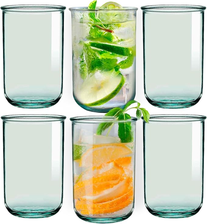 COURONNE CO. Clear Recycled Drinking Glass Tumbler, Perfect for Cocktails, Refreshments & Everyday Use, Restaurant Grade, Crafted without lead-based materials (13.5 Oz, Classico), Pack of 6