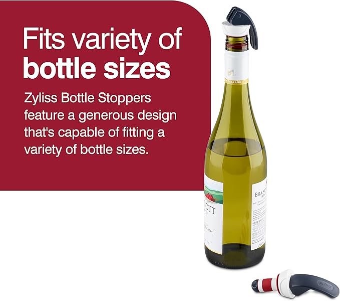 Zyliss Easy Seal Bottle Stoppers - Dishwasher-Safe, Leak-Proof Champagne and Wine Stoppers for Home Bar Accessories - Reusable Corks for Wine, Beverages, Oil & Vinegar - 6 Pieces - Red & Grey