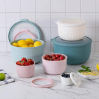 COOK WITH COLOR Prep Bowls with Lids- Wide and Deep Nesting Plastic Small Mixing Bowl Set with Lids, 12 Piece Set - Deep Bowls, Teal and Pink