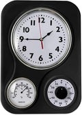 Lily's Home - 9.5 Inch x 12.5 Inch - Retro Kitchen Wall Clock, Vintage Wall Clock with a Thermometer and 60-Minute Timer, Ideal for Any Kitchen, Office, or Diner (Black)