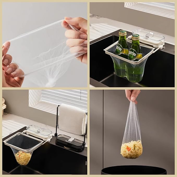 Sink Drain Strainer 2025 New Suction Cup Sink Kitchen Net Strainer Colander Collapsible Corner Sink Strainer Over for Food Waste Filtering Kitchen Leftover Have Mesh Bags (Black, Filter 100Pcs)