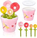 Flower Measuring Spoons Set in Pot - Ceramic Baking Measuring Spoons with Holder for Dry & Wet Ingredients - Cute Flower Figurine - 1 Tbsp, 1 Tsp, 1/2 Tsp, 1/4 Tsp - Unique Gift, Dishwasher Safe(Pink）