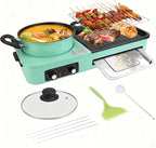 3 in 1 Electric Hot Pot with Grill Smokeless Non-Stick Pot and Griddle for Korean BBQ Grill Shabu Shabu Pot Divider Independent Dual Temperature Control for 3-5 People（1600W）