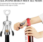 KORCCI Wine Opener, Heavy-Duty Zinc Alloy Wing Corkscrew, Premium Beer Bottle Opener, Multifunctional Wine Accessories with Ergonomic Handle and Sharp Screw, for Kitchen, Bar, Restaurant (2PCS)