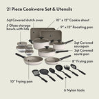 bella 21 Piece Kitchen Set with EverGood™ Ceramic Nonstick Coating, Dishwasher & Oven Safe, All Stovetops Compatible, Tempered Glass Lids & Cool Touch Handles, Oatmilk