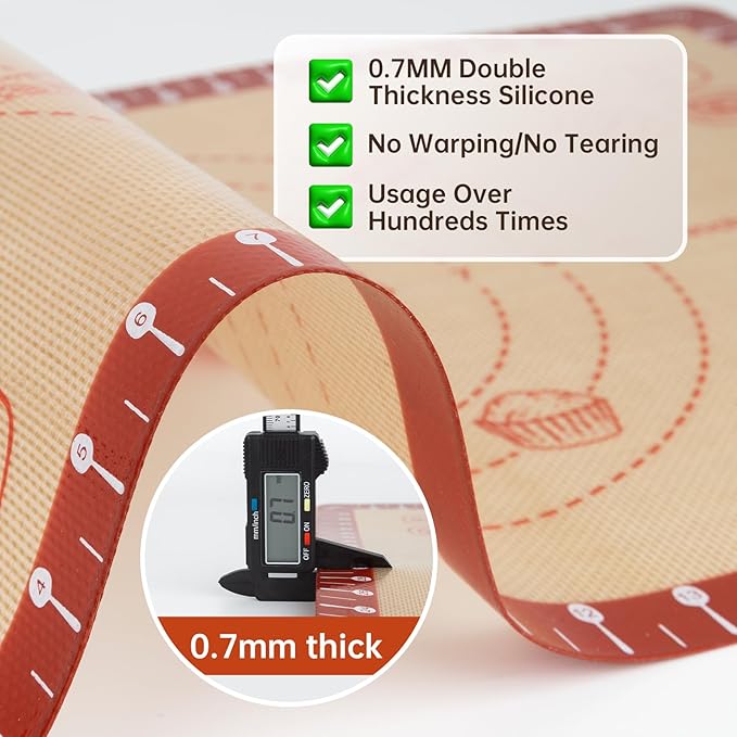 Silicone Macaron Baking Mat with 10 Easy Recipes, Extra Thick Silicone Mats for Baking, Non Stick Pastry Mat for Dough Rolling, Heat Resistant Silicone Bread Cookie Pizza Oven Mat with Measurement