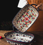 Red Daisy Flower Vintage Style Ceramic Bakeware Casserole Dish Baking Pan Lasagna Pans Baking Dish with Handles for Oven/Cooking/Kitchen-1 PCS, 60 OZ