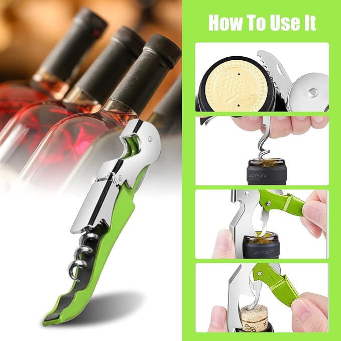 12 Pieces professional wine key wine opener Professional Waiter Corkscrews Stainless bottle opener Fold Serrated Foil Cutter Key for Family, Company Party,Bars,Restaurants(green)