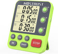 Digital Dual Kitchen Timer, 3 Channels Countdown Triple Timer for Cooking, Magnetic Memory-Preset Large-Display Adjustable Alarm Volume, Multi Times Management, 3A Battery Included, Green