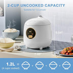Bear Mini Rice Cooker 2 Cups Uncooked, 1.2L Portable Non-Stick Small Travel Rice Cooker, BPA Free, One Button to Cook and Keep Warm Function, White