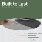 Non-Stick Pizza Pan with Silicone Handle 2 Pack, 13 Inch Round Carbon Steel Tray with Perforated Holes, Dishwasher & Oven Safe Up To 450°F, PFOAPFOSPTFE Free, Durable Nonstick Gray Marble Coating